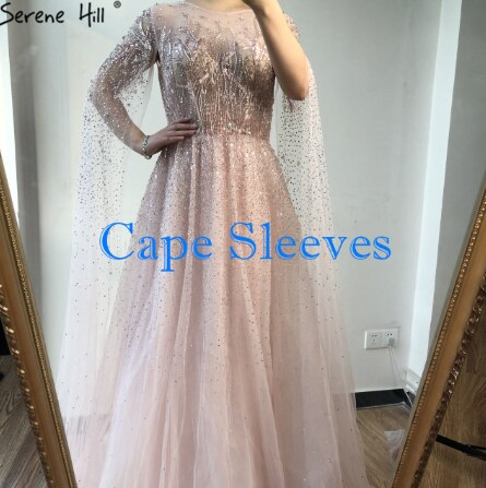 Vestidos de noche de lujo con cuello en A, mangas largas y apliques de cuentas, corte A, sexys, de Cerene Hill (LA60869) 