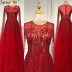 Sliver Arabic Luxury Beading Cape Sleeves  A-Line Evening Dresses 2025 O-Neck A-Line Sexy Evening Gowns cerene Hill LA60869