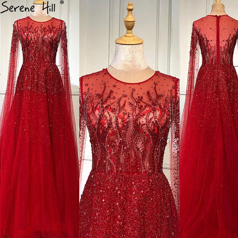 Vestidos de noche de lujo con cuello en A, mangas largas y apliques de cuentas, corte A, sexys, de Cerene Hill (LA60869) 