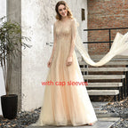 Sliver Arabic Luxury Beading Cape Sleeves  A-Line Evening Dresses 2025 O-Neck A-Line Sexy Evening Gowns cerene Hill LA60869