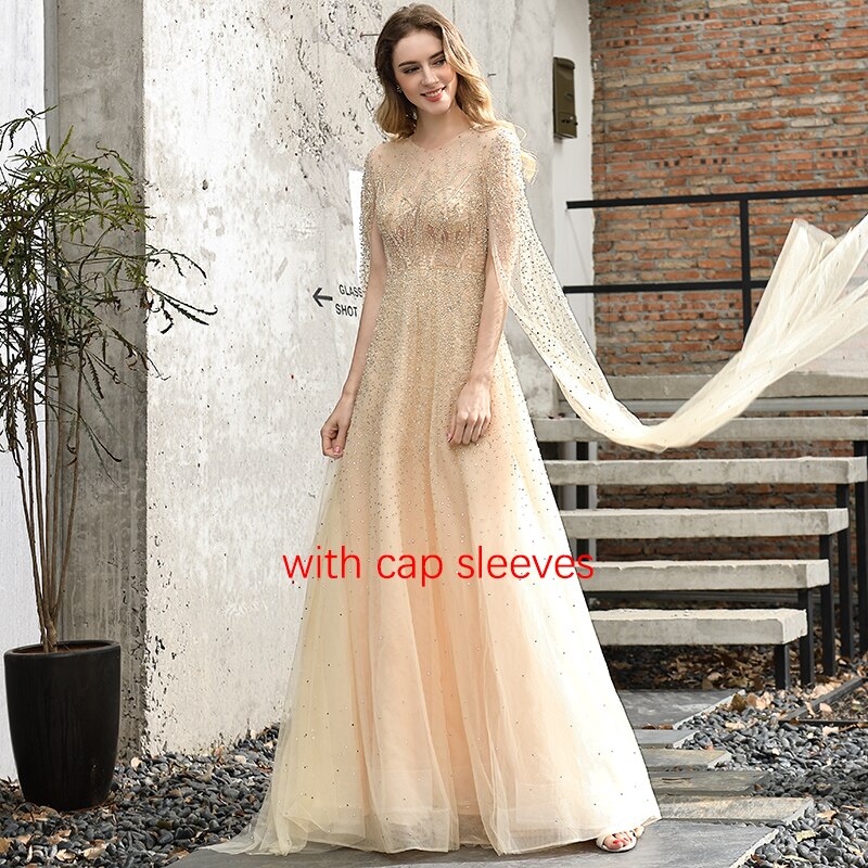 Sliver Arabic Luxury Beading Cape Sleeves  A-Line Evening Dresses 2025 O-Neck A-Line Sexy Evening Gowns cerene Hill LA60869