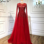 Sliver Arabic Luxury Beading Cape Sleeves  A-Line Evening Dresses 2025 O-Neck A-Line Sexy Evening Gowns cerene Hill LA60869
