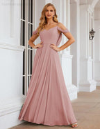 Baoleely Cold Shoulder Chiffon Bridesmaid Dresses Long Maxi Formal Prom Gowns for Women Party  SEA28059