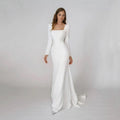 Robe de mariée sirène élégante en satin, col carré, manches longues, dos nu, robe de soirée, robe de mariée, Vestido De Noiva 