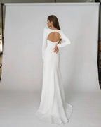 Robe de mariée sirène élégante en satin, col carré, manches longues, dos nu, robe de soirée, robe de mariée, Vestido De Noiva 