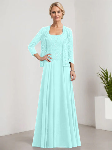 A-line Square Floor-Length Lace Chiffon Mother of the Bride Dress With Sequins