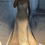 Spaghetti Strap Sexy Nude Silver Mermaid Luxury Beaded Evening Dresses Gowns For Woman 2025 Formal Dress LA70370