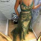 Spaghetti Strap Sexy Nude Silver Mermaid Luxury Beaded Evening Dresses Gowns For Woman 2025 Formal Dress LA70370