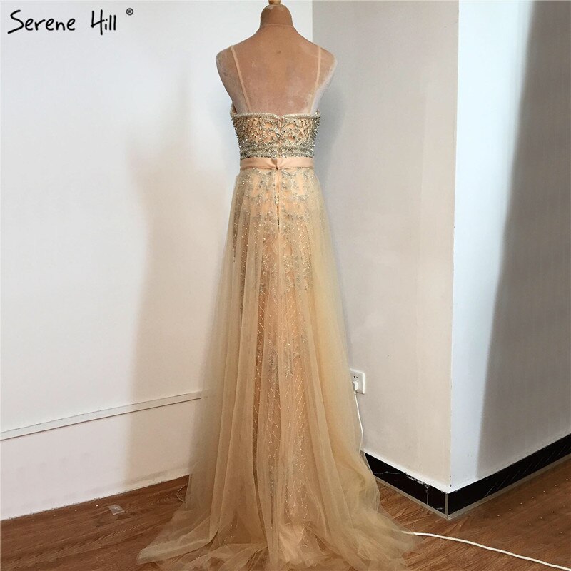 Spaghetti Strap Sexy Nude Silver Mermaid Luxury Beaded Evening Dresses Gowns For Woman 2025 Formal Dress LA70370