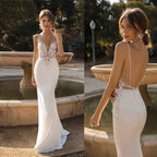 Spaghetti Straps Appliques Mermaid Wedding Dresse For Women 2023 Lace Beach Charming Bride Gowns Robe De Mariée Customize