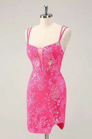 Vestido corto de fiesta naranja ajustado con tirantes finos PD525