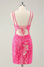 Vestido corto de fiesta naranja ajustado con tirantes finos PD525