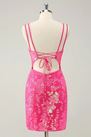 Vestido corto de fiesta naranja ajustado con tirantes finos PD525