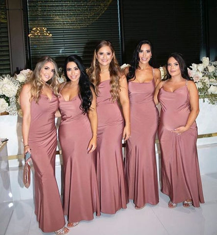 Baoleely Soft Satin Spaghetti Straps Blush Pink Bridesmaid Dresses