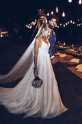 Robe de mariée dos nu à bretelles spaghetti et col en V, modèle WD285