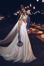 Robe de mariée dos nu à bretelles spaghetti et col en V, modèle WD285