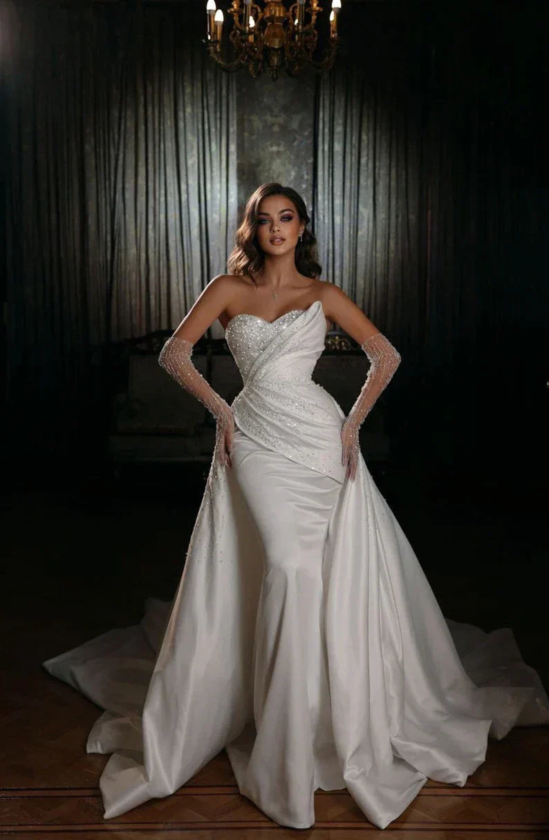 Sparkling Simple Off Shoulder Lace Mermaid Sleeveless Wedding Dresses Luxurious Sexy Sweetheart Floor Length Bridal Gown 2023