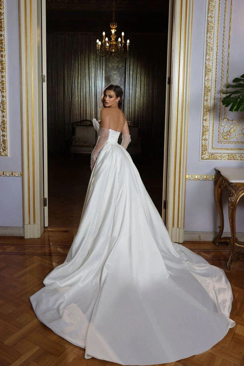 Sparkling Simple Off Shoulder Lace Mermaid Sleeveless Wedding Dresses Luxurious Sexy Sweetheart Floor Length Bridal Gown 2023
