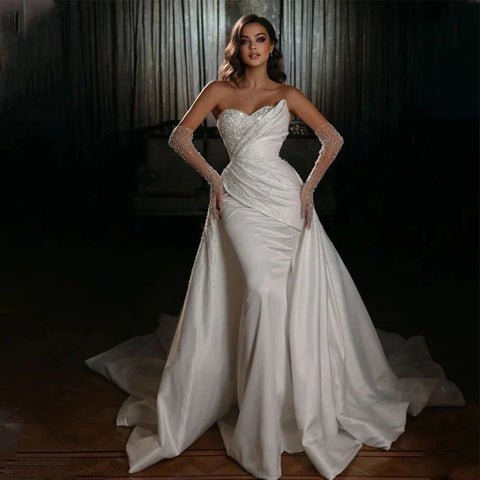 Sparkling Simple Off Shoulder Lace Mermaid Sleeveless Wedding Dresses Luxurious Sexy Sweetheart Floor Length Bridal Gown 2023