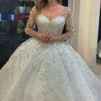 Vestido de novia con lentejuelas y pedrería, manga larga, colección 2023. Vestido de novia con cordones, estilo concurso de belleza. Vestido de novia con lentejuelas, hecho a medida.
