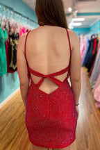 Bodycon Spagehetti Straps Beaded Homecoming Dress