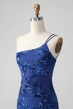 Robe courte moulante à sequins asymétrique à une épaule pour le bal de promo