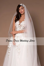 Vestidos de novia con escote en V brillantes 2023, estilo boho, apliques 3D, tul, vestidos de novia, vestidos de novia de princesa bohemia