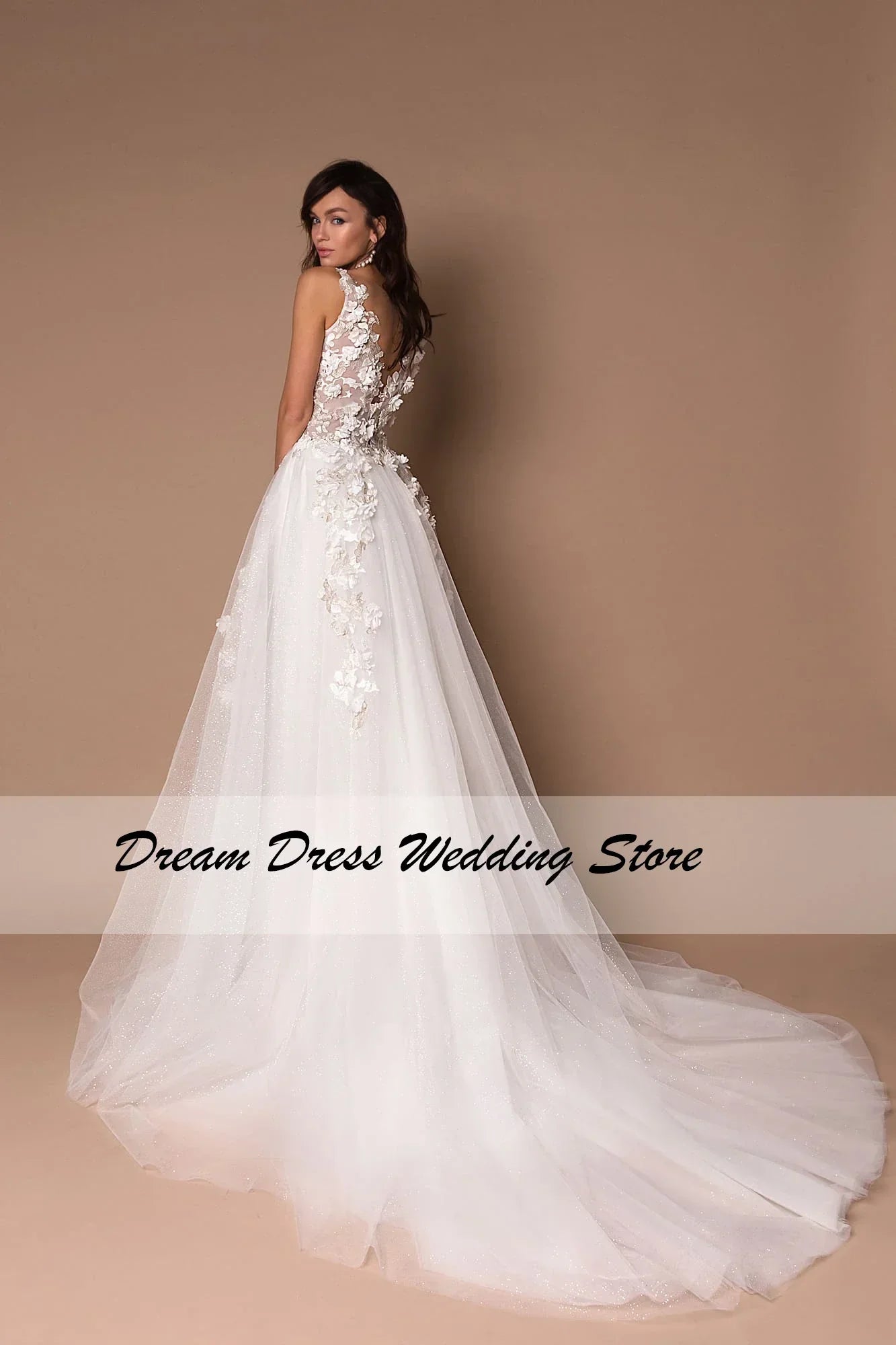 Vestidos de novia con escote en V brillantes 2023, estilo boho, apliques 3D, tul, vestidos de novia, vestidos de novia de princesa bohemia