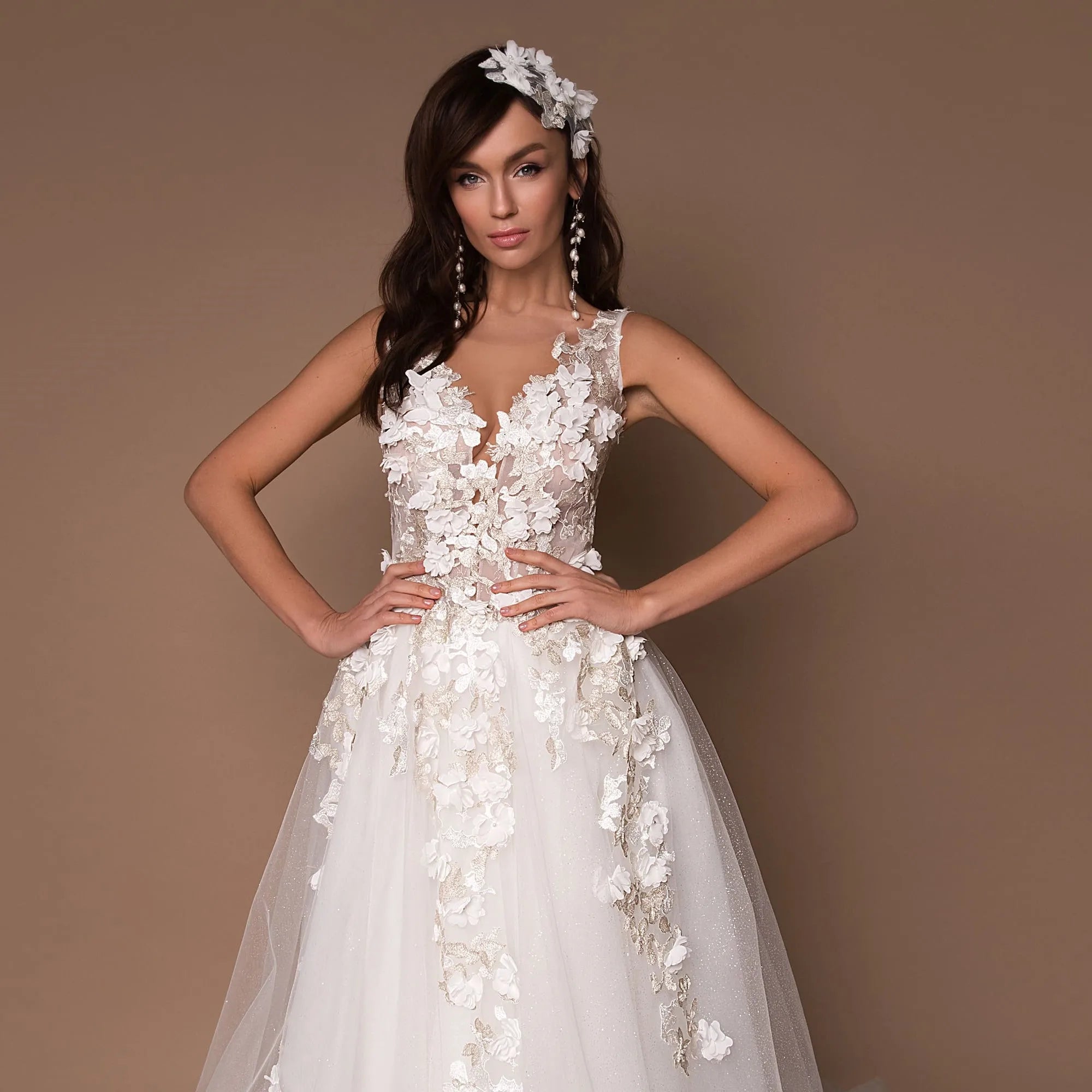 Vestidos de novia con escote en V brillantes 2023, estilo boho, apliques 3D, tul, vestidos de novia, vestidos de novia de princesa bohemia