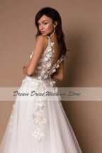 Vestidos de novia con escote en V brillantes 2023, estilo boho, apliques 3D, tul, vestidos de novia, vestidos de novia de princesa bohemia