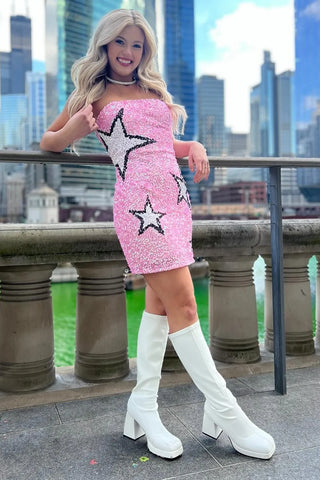 Vestido corto de lentejuelas negras brillantes sin tirantes para fiesta de bienvenida