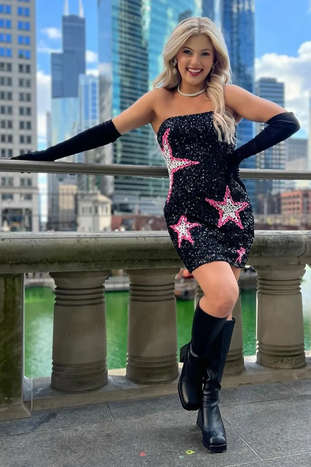 Vestido corto de lentejuelas negras brillantes sin tirantes para fiesta de bienvenida