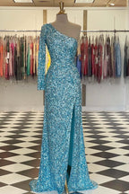 Sparkly Blue Sequind Long Sleeve Prom Dress SYP101