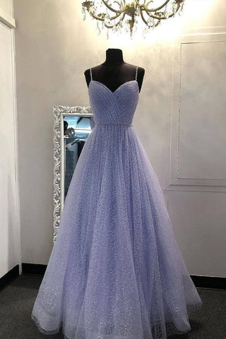 Tulle A-line V Neckline Prom Dresses, Evening Dresses