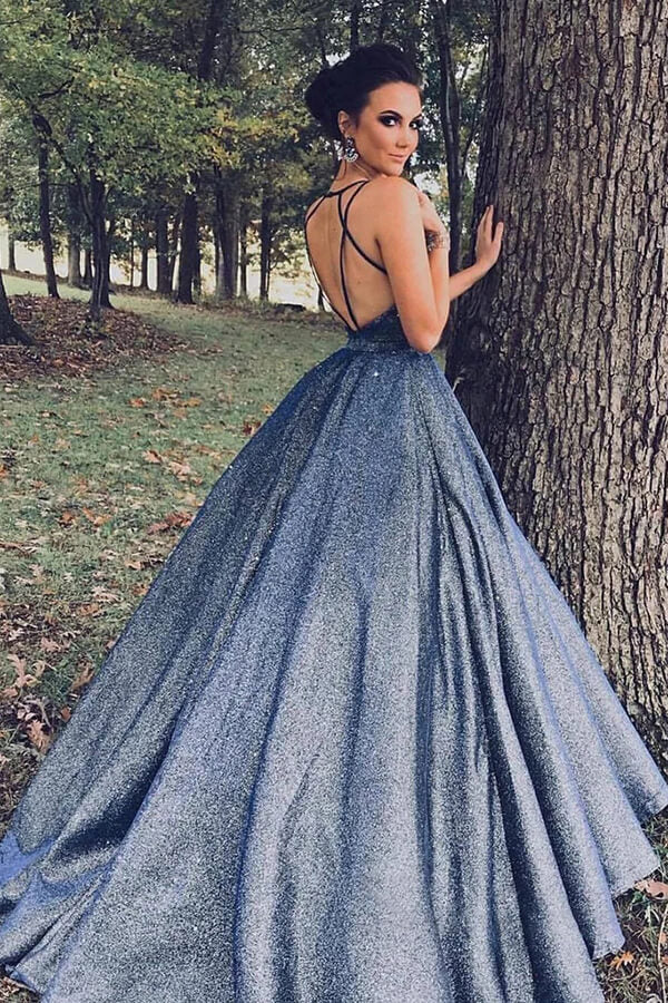 Vestidos de gala largos de color azul marino brillante con escote en V, vestidos de fiesta formales