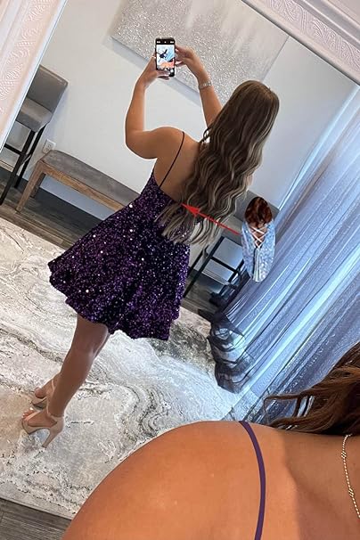 Vestido de fiesta corto de tirantes finos con lentejuelas SYH94 