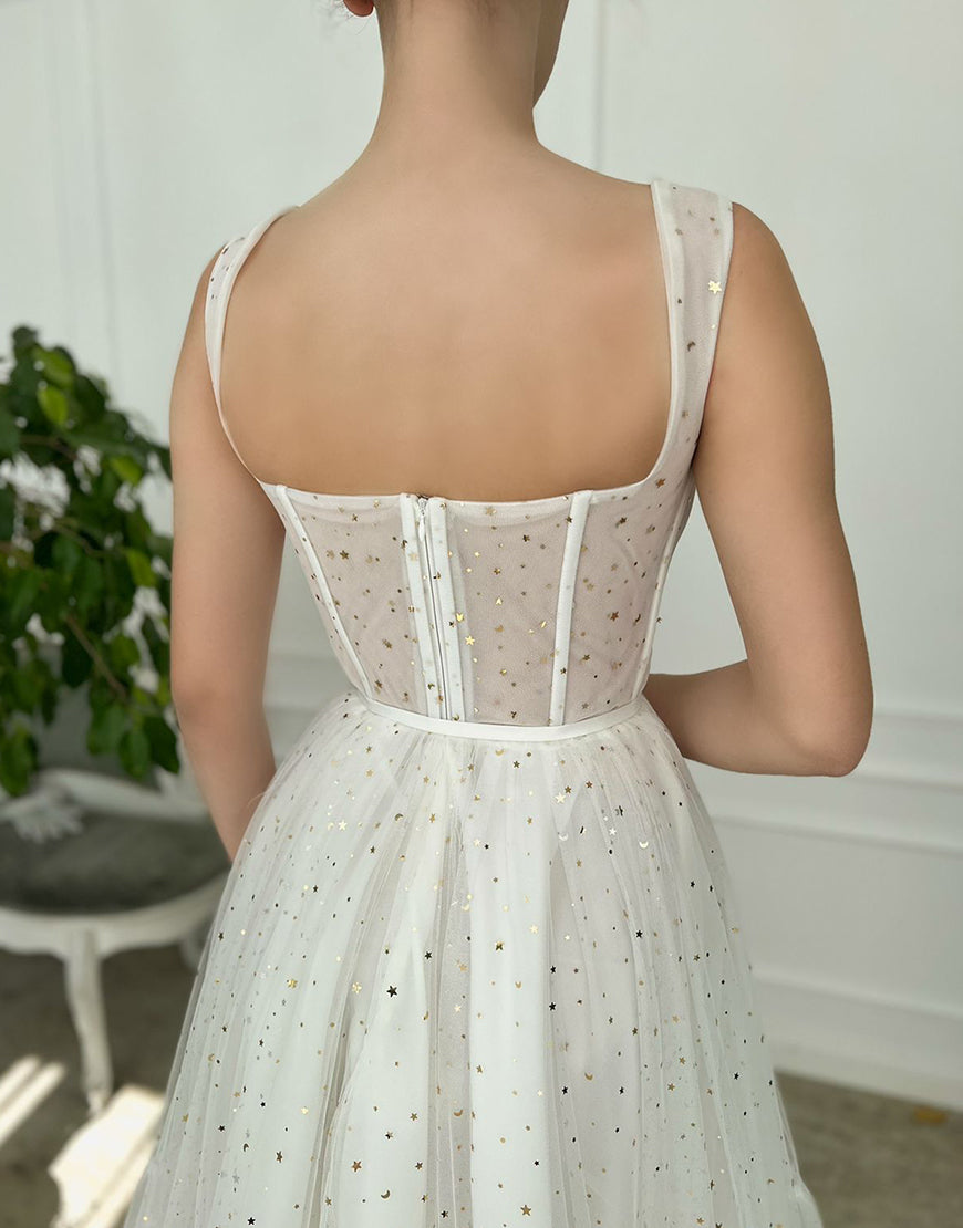 Straps Short Tulle White Homecoming Dress