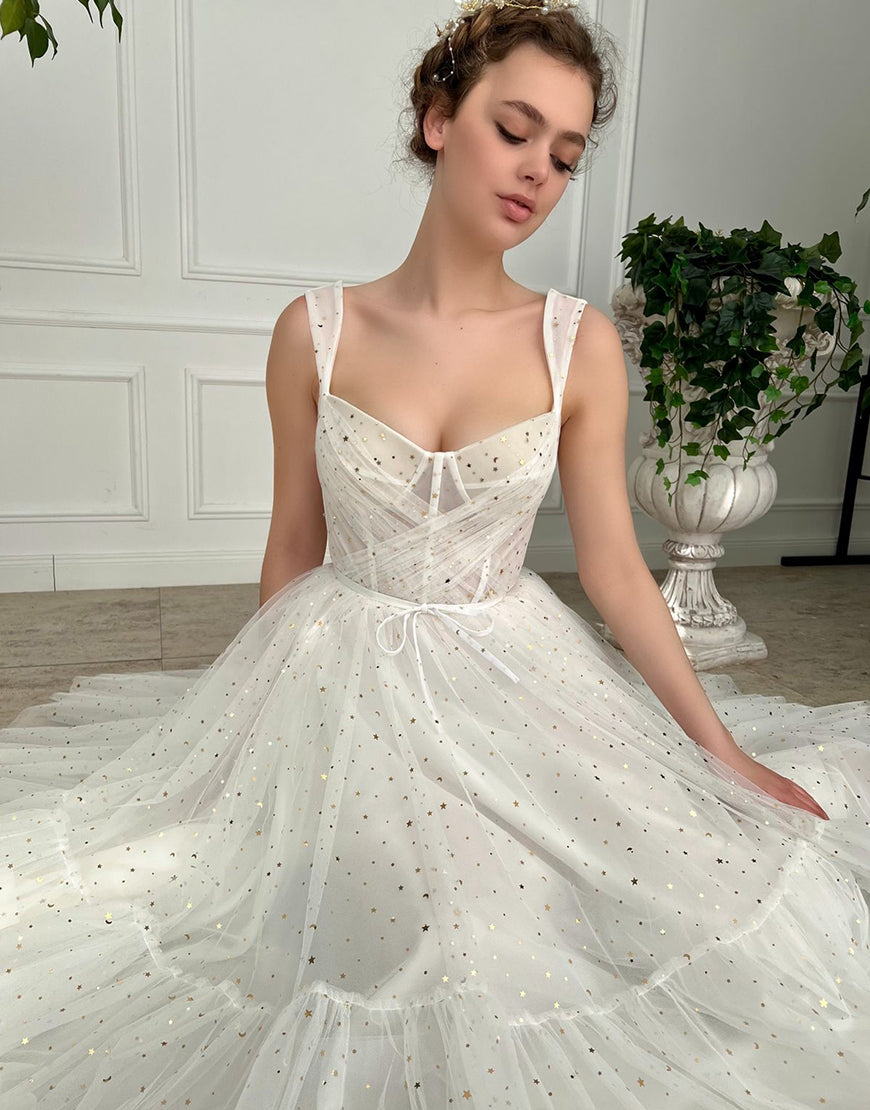Straps Short Tulle White Homecoming Dress