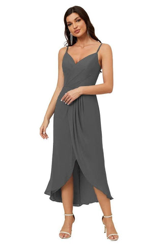 Vestido de dama de honor de gasa con escote en V y abertura media, vestido formal de fiesta, vestido de bienvenida 2803 