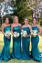 Vestido de dama de honor verde sirena sin tirantes VMB62