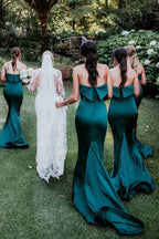 Vestido de dama de honor verde sirena sin tirantes VMB62
