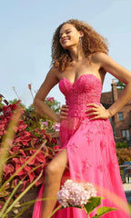 Vestido de graduación largo de encaje sin tirantes con escote corazón SYP78