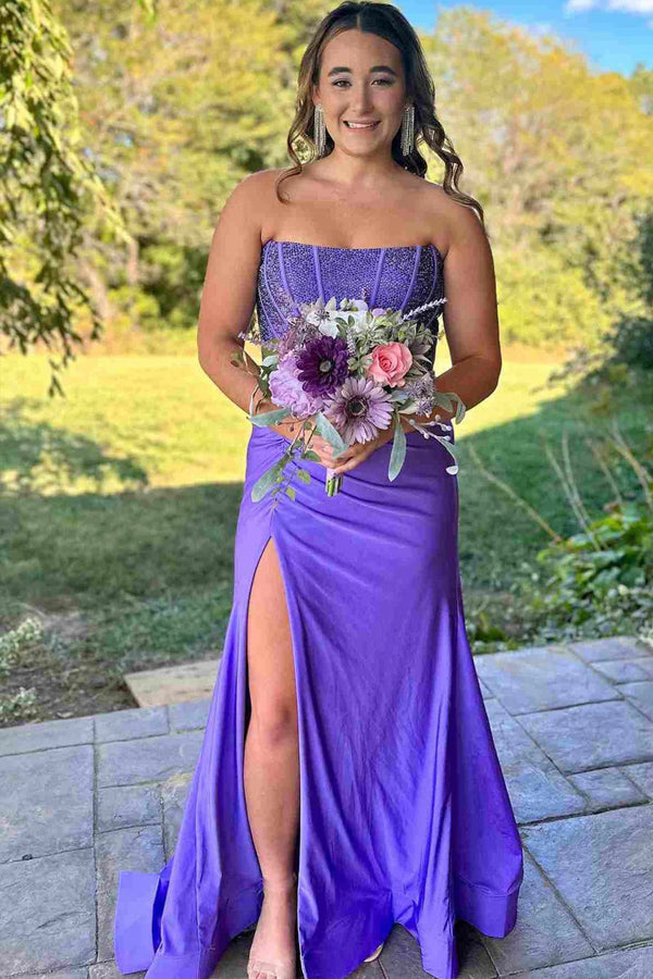 Strapless White Mermaid Long Prom Dresses With Beading