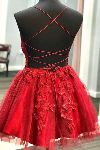 Lace Appliqued Red Short Homecoming Dress SYH22