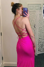 Vestido largo de fiesta de sirena con tirantes, sencillo, de satén azul claro.