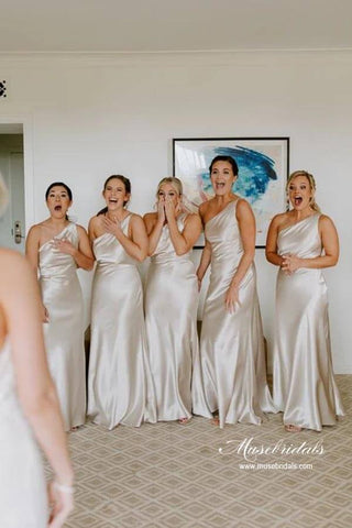 Stretch Satin Sheath One Shoulder Bridesmaid Dresses, Wedding Party Dress