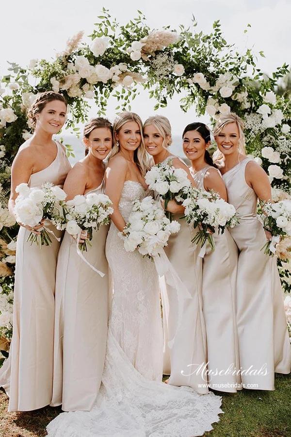 Stretch Satin Sheath One Shoulder Bridesmaid Dresses, Wedding Party Dress