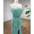 Stunning Turquoise Mermaid Evening Dresses with High Split And Beaded Design Arabic For Women Wedding Party LA72097