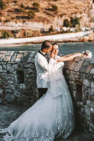 Vestido de novia veraniego estilo bohemio, fluido, de gasa y tul, sin mangas