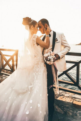 Vestido de novia veraniego estilo bohemio, fluido, de gasa y tul, sin mangas